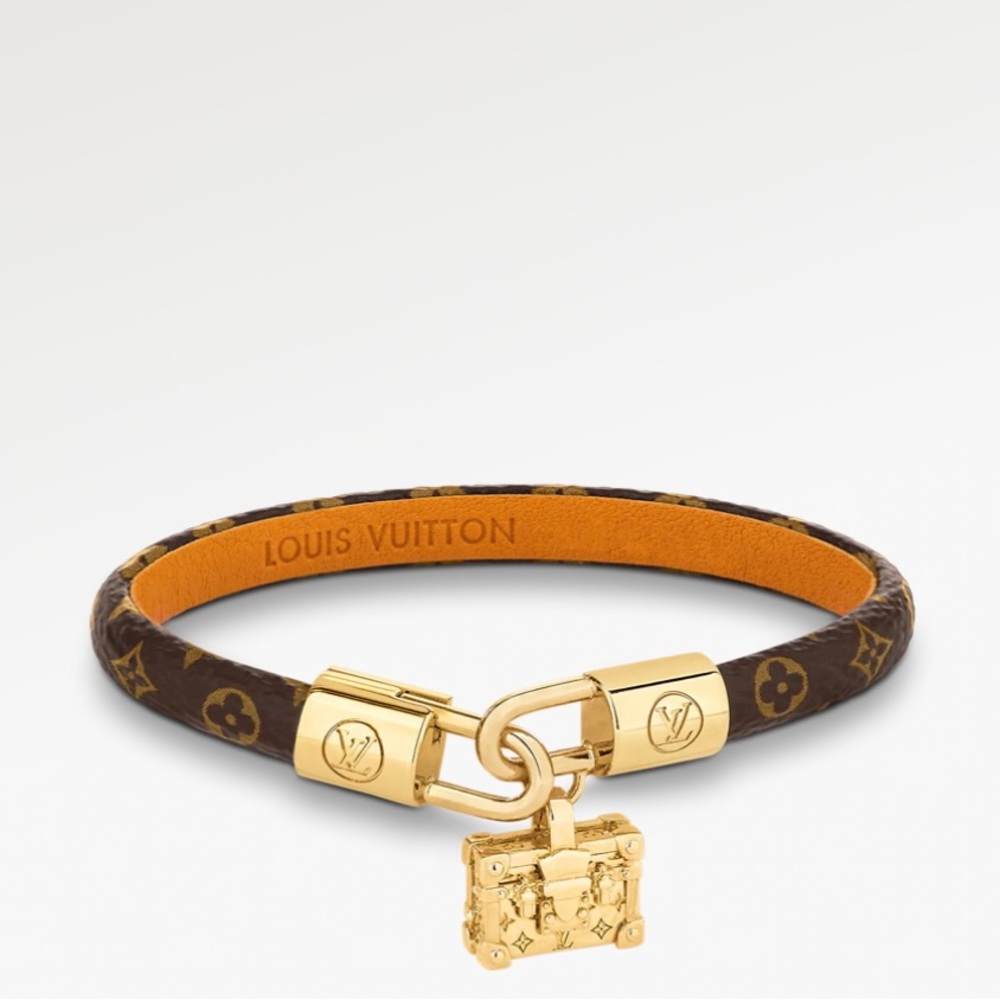 Louis Vuitton. Petite Malle Charm bracelet. Monogram canvas strap, gold hardware